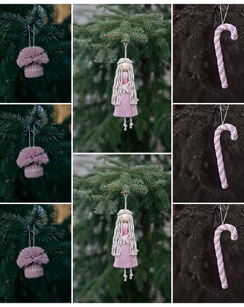 8 dekoracji na choinkę Biało fioletowe / Dostępne od ręki, manufaktura_wadoshka