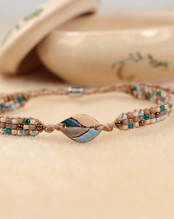 Ceramiczny listek-  bransoletka tkana ceramika i miyuki, Dorca