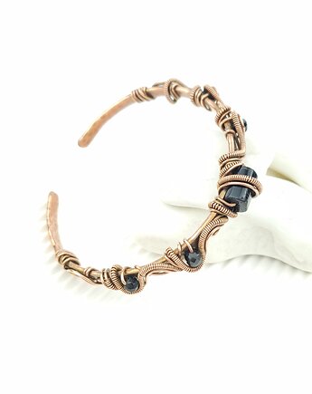 Ozdobna bransoleta mankietowa z turmalinem, Blue Pearl Art