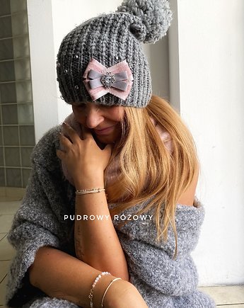 Broszka do czapki  Jesień Zima  NEW, Pudrowy Różowy