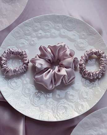 Love liliowe - zestaw jedwabnych scrunchie  - lila, BARLA