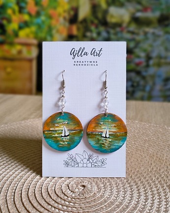 Kolczyki malowane ręcznie Żaglówka o Zachodzie, ajlla