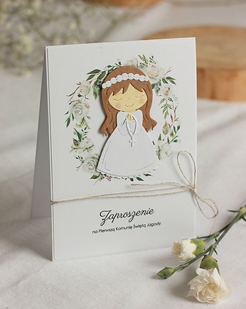 Biała piwonia. Zaproszenia dla dziewczynki, papierkarnia