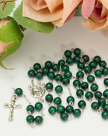 Ręcznie robiony, zielony różaniec, srebro 925, naturalny malachit (6mm), Yamira Art Studio