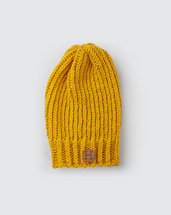Czapka beanie z wełny merynosa handmade ŻÓŁTA, HisOutfit