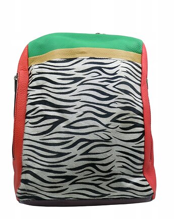 Plecak skórzany ze skrawków oryginalny pojemny kieszenie mieści A4 OLIVKA, Olivka Warsaw