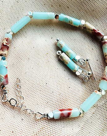 Kolczyki  i bransoeltka z kamieni, niebieski jaspis cesarski, komplet, Anemon Atelier