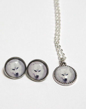 Naszyjnik i kolczyki  - Biały wilk, drzewko, yenoo