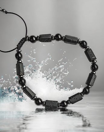 XL-XXXL - ochronna bransoletka - turmalin, onyks, hematyt, kaktusia