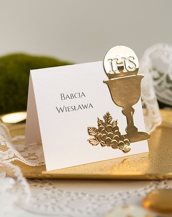 Złote winietki komunijne z kielichem 10 sztuk, Papiernik