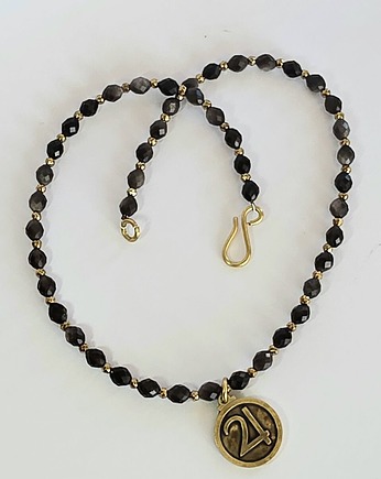 JOWISZ. OBSYDIAN, hematyt, proste mosiężne zapięcie, ME PASSION Jewelry