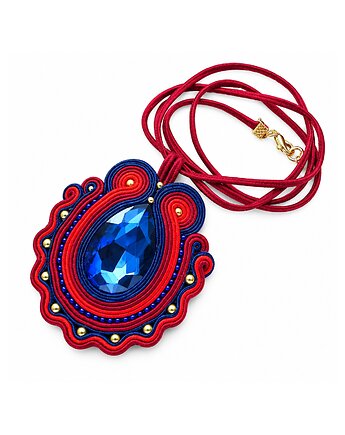 Granat, bordo i złoto- wisior sutasz, Mró Soutache