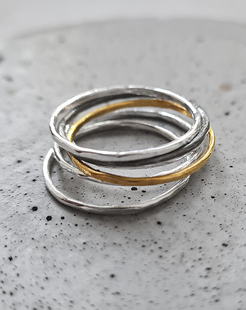 Komplet 6 obrączek SLIM srebro mosiądz, COCONUT