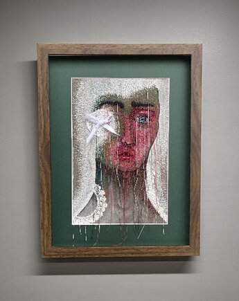 Obraz ręcznie haftowany z serii symbolicznej "połatana"., PinPin Design