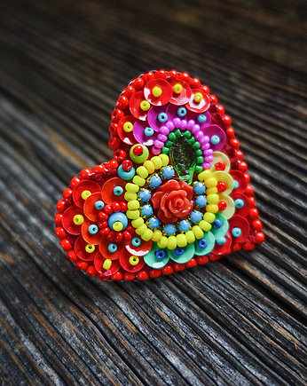 Kolekcja Frida - pierścionek kolorowe serce, Mró Soutache
