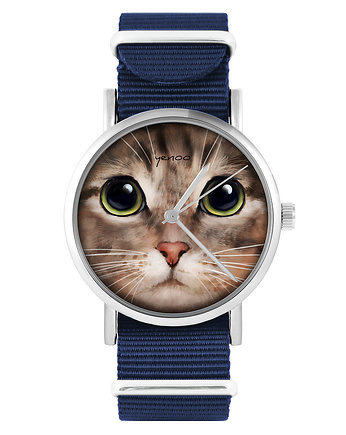 Zegarek - Kot, tygrysek - granatowy, nylonowy, yenoo