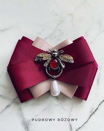 Brosza z cudnym Owadem z perłą i bordowym kamieniem    New Jesień, Pudrowy Różowy