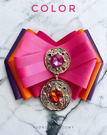 Brosza z Kolekcji COLOR z kryształami zatopionymi w złotych okręgach, Pudrowy Różowy