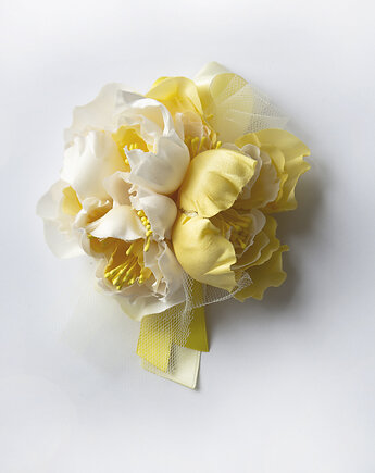 Unikatowa broszka z żółtymi jedwabnymi kwiatami, Kasia Rodak Design