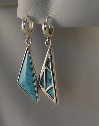 Srebrne, geometryczne kolczyki z turkusem., An Artisan Nova