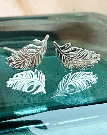 Złote kolczyki z piórkami , srebro 925, Anemon Atelier