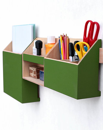 Organizer na ścianę - zielony drewniany, akryl, Clock Wood Studio