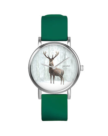 Zegarek  mały - Jeleń 3 - silikonowy, zielony, yenoo