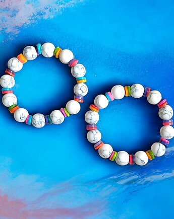 HOT TREND : bransoletka : summer collection : howlit 12mm, kolorowa muszla, kaktusia