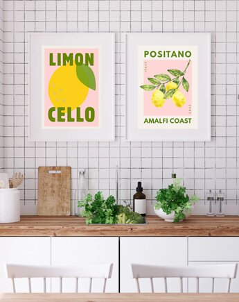 DWA PLAKATY do kuchni cytryny Positano Amalfi, black dot studio