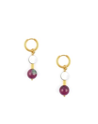 Kolczyki bordo z ciemną Masą Perłowąb - Pozłacana stal szlachetna, Kulka Bransoletki