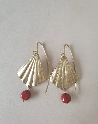 Kolczyki ORIGAMI wachlarze, mosiądz surowy, jaspis królewski owal, modesign