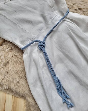 Błękitny  Pasek do sukienki,tuniki wiązany cienki warkocz 130cm (r.36-38), ACTP