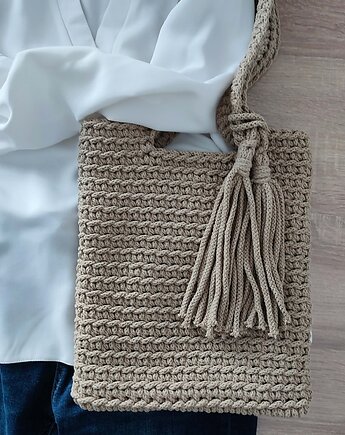 Torba szydełkowa na ramię ze sznurka 25cmx30cm, MISZ MASZ Dorota Tyszko