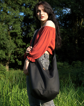 Czarna torba hobo w stylu boho / vegan, hairoo