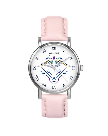 Zegarek mały - Strzelec - skórzany, pudrowy róż, yenoo