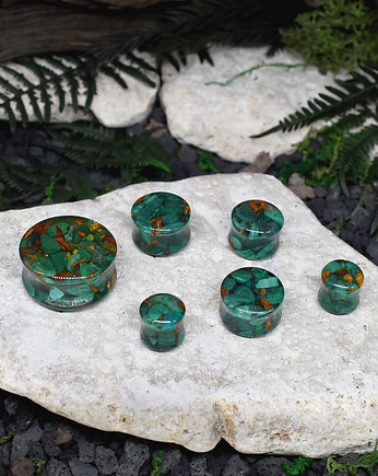 Tunele do uszu 10-26mm malachit / plugi, rozpychacze, tapery, tunele siodłowe, Spirit Of Copper