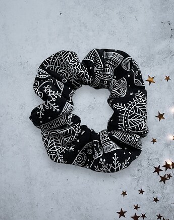 Gumka frotka scrunchie midi świąteczne motywy czarna, Zdunetti
