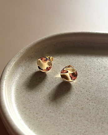 Kolczyki Tova małe gniecione okrągłe sztyfty srebro pozłacane, LEO jwlr