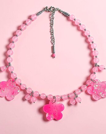 UNIKATOWY naszyjnik : żywica, kamienie naturalne : BARBIE collection, kaktusia