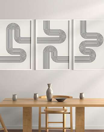 Zestaw 3  geometrycznych plakatów liniowych, do salonu, sypialni., Grawisfera