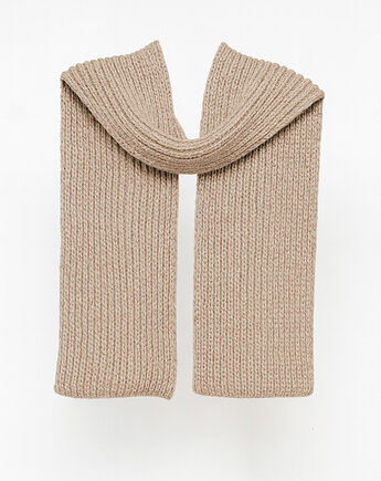 PUCHACZ RWS Beżowy - duży mięsisty szalik z etycznej wełny merino i bawełny, KOPYTO