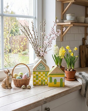 Zestaw drewnianych domków (Wiosenne, WIelkanocne), Panda Design