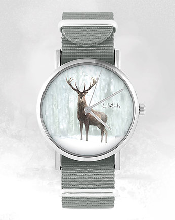 Zegarek - Jeleń 3 - szary, nylonowy, yenoo