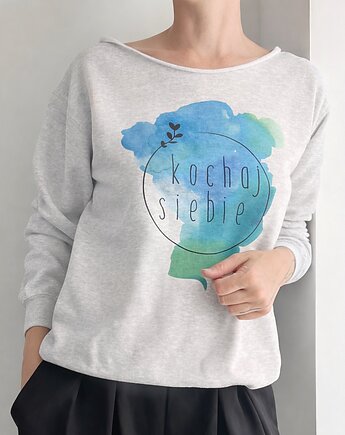 Kochaj siebie szara bluza oversize, ONE MUG A DAY