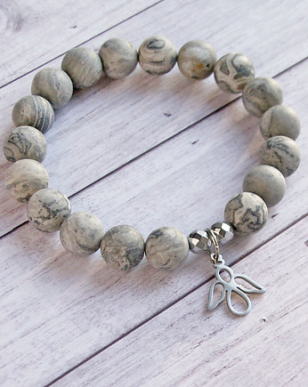 ANIOŁEK : jaspis szary & stal szlachetna, kaktusia