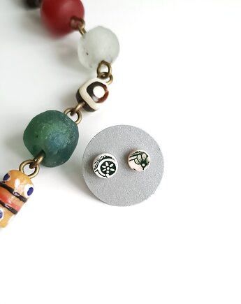 Kolczyki ceramiczne w zielone wzory, biżuteria z talerzy