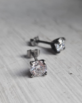 Moissanit: Srebrne kolczyki sztyfty oksydowane, RA