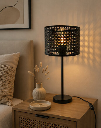 Czarna biurowa lampka gabinetowa wysoka 46cm - rattan, Fabryka Lamp