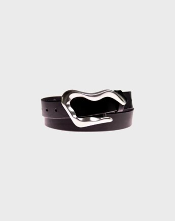 Pasek FLOWING patinated silver black leather, Dawid Przybyła