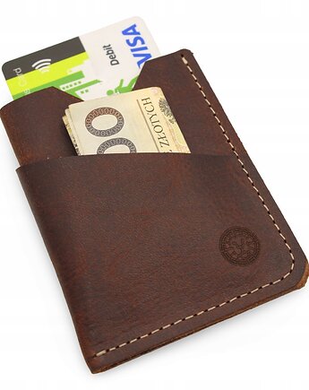 Skórzane Etui na Karty Banknoty Dowód Portfel Slim Brązowy - Parker Quality, Parker Quality